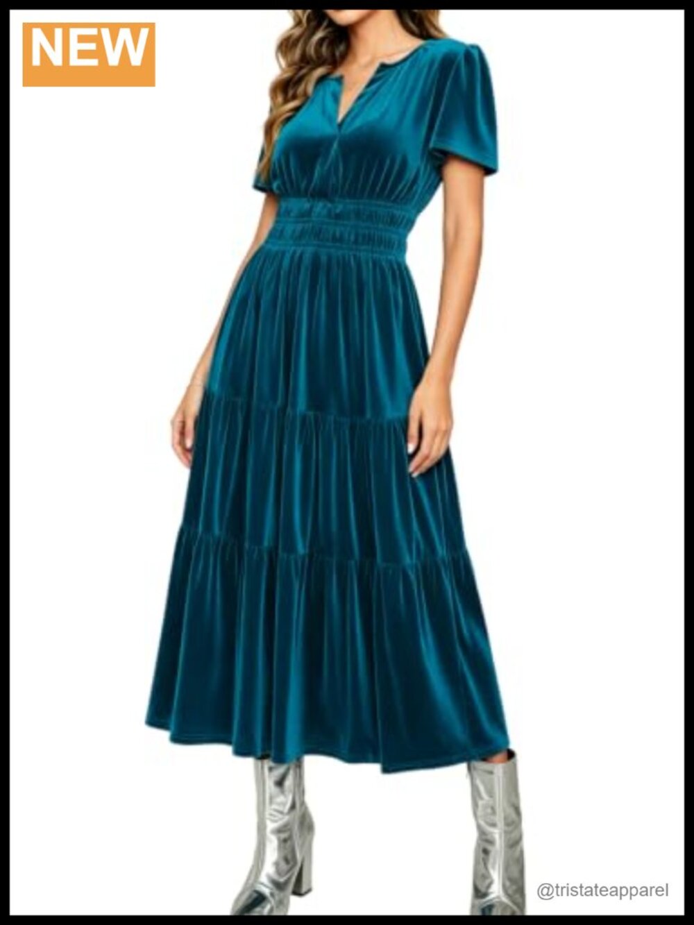 Women's Velvet Maxi Dress Short Sleeve V Neck Elastic Waist Formal Wedding Guest